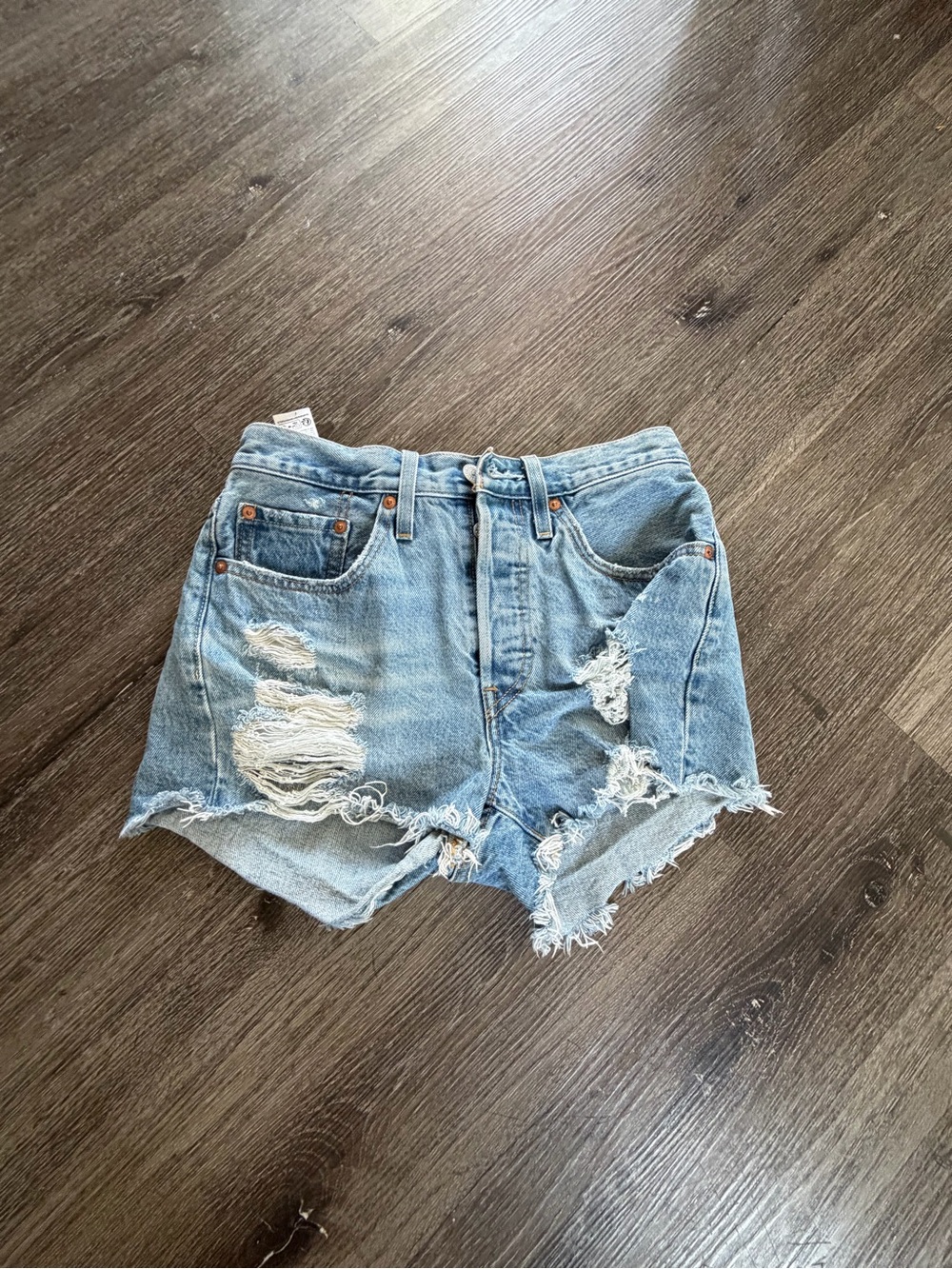 Levi's Distressed Light Blue Denim Jean Shorts